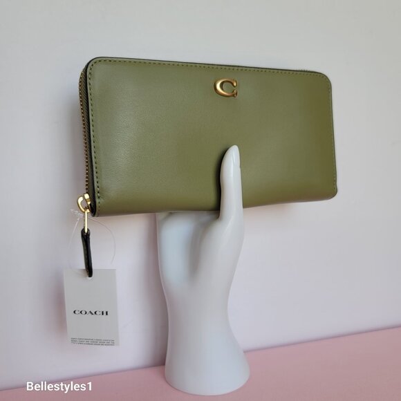 COACH Smooth Leather Zip-Around Accordion Wallet with Back-Slip Pocket- Moss - Picture 4 of 16